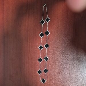 925 Sterling Silver Black Clover Necklace 18”